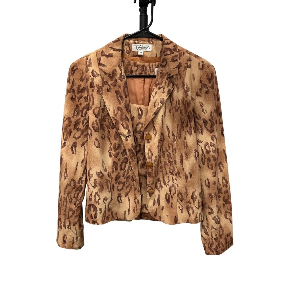 Vintage Taiga Paris Leopard Print Blazer Top Set Womens Size 10